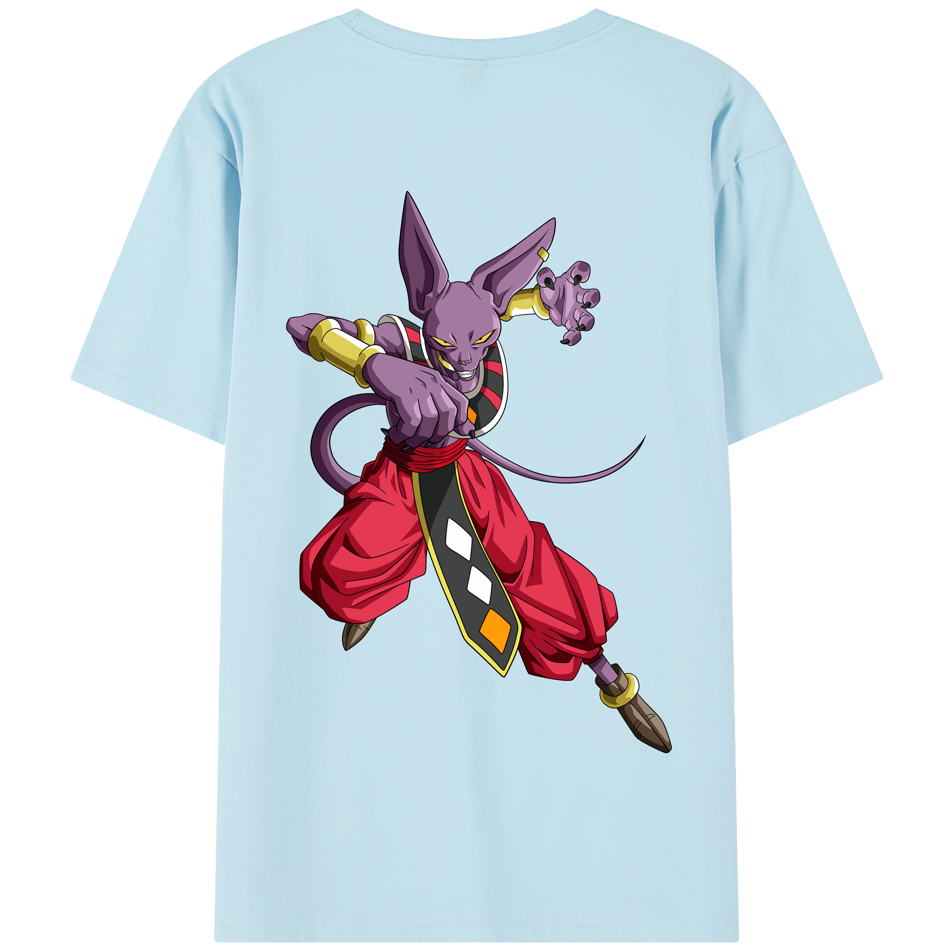 （画像用） ドラゴンボール ビルス 破壊神ビルス DRAGON BALL Beerus Birusu 綿100％半袖Tシャツ（背面プリント）